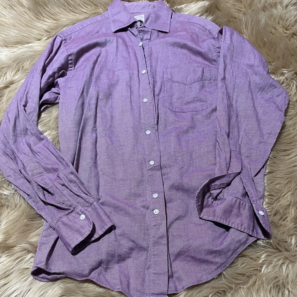 Brooks Brothers Lavender Maroonish Metallic Hue Long Sleeve Collar Dress Shirt